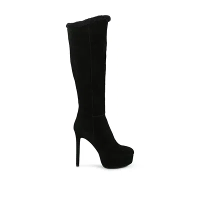 Rag & Co Women's Saldana Black High Platfrom Heel Microfiber Calf Boots