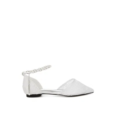 Rag & Co Women's Shrami Pearl & Rhinestone Strap Flat Sandals In White By