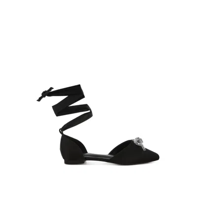 Rag & Co Women's Simina Rhinestone Detail Bow Flat Sandals In Black By
