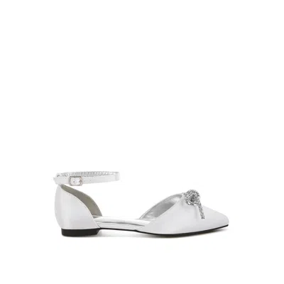Rag & Co Women's Simina Rhinestone Detail Bow Flat Sandals In White