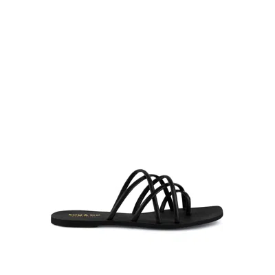 Rag & Co Women's Sweetin Black Strappy Flat Slip On Sandals