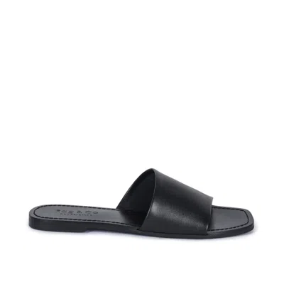 Rag & Co Women's Tatami Black Leather Classic Slide Flats