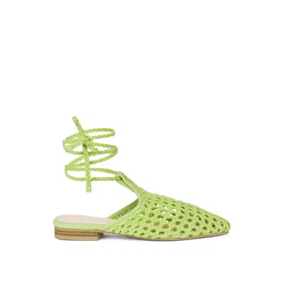 Rag & Co Women's Tutsi Green Handwoven Honeycomb Cotton Tie Up Mule Flats