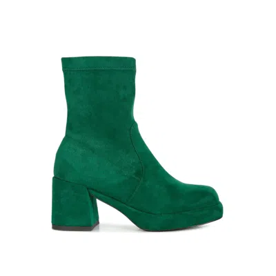 Rag & Co Women's Two-cubes Suede Platform Ankle Boots In Dark Green By