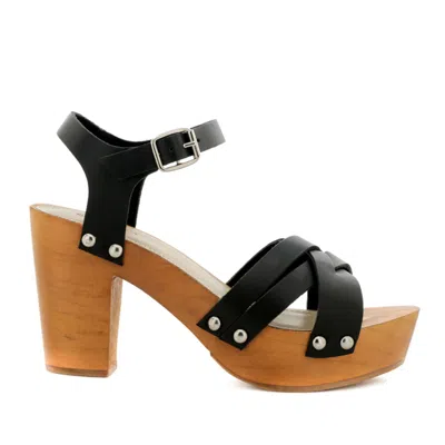 Rag & Co Women's Velma Black Ankle Strap Clog Sandal