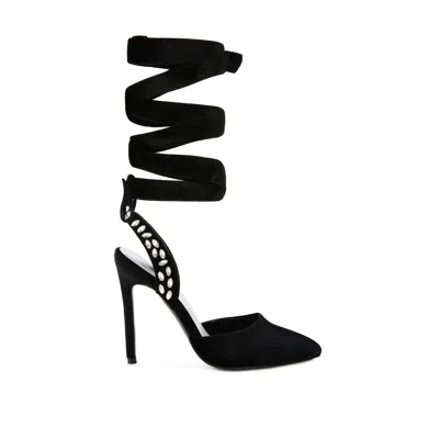 Rag & Co Women's Wallis Black Velvet Diamante Tie Up High Heeled Sandals