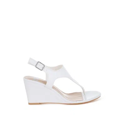 Rag & Co Women's Wami Real Leather Wedge Heel Sandals In White