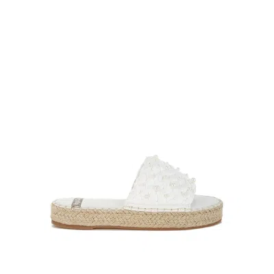 Rag & Co Women's White Yakna Pearl Embellished Woven Flats