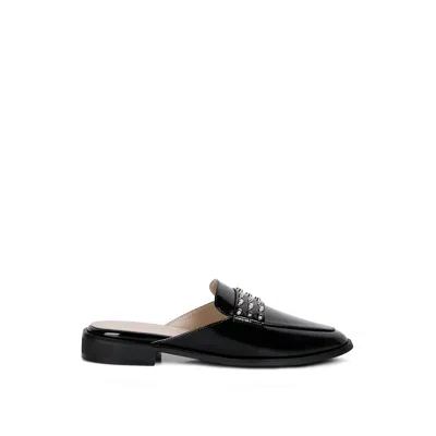 Rag & Co Yashta Black Patent Studded Flat Mules