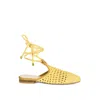 Rag & Co Bartsi Yellow Handwoven Cotton Tie Up Mule Flats In Yellow/orange