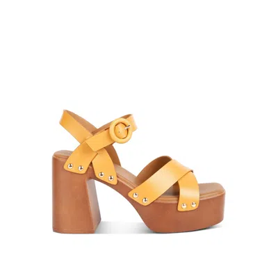 Rag & Co Women's Yellow / Orange Cristina Cross Strap Embellished Heels - Yellow & Orange