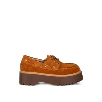 RAG & CO WOMEN'S YELLOW / ORANGE CUCKATOOS CHUNKY REAL SUEDE LEATHER OXFORD LOAFERS IN TAN