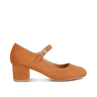 Rag & Co Women's Yellow / Orange Dallin Suede Block Heel Mary Janes In Tan In Yellow/orange