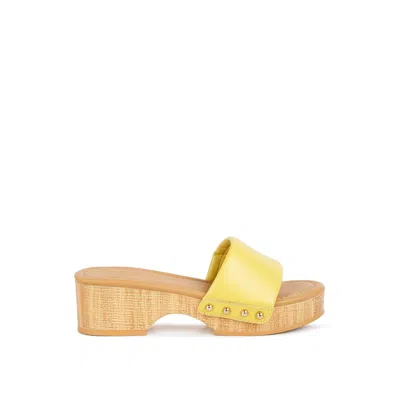 Rag & Co Minny Textured Heel Leather Slip On Sandals In Yellow In Yellow/orange