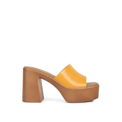 Rag & Co Women's Yellow Scandal Slip On Block Heel Sandals In Tan By