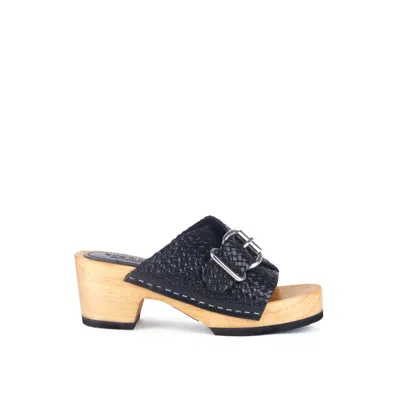 Rag & Co Women's Yoruba Braided Leather Buckled Slide Clogs In Black By