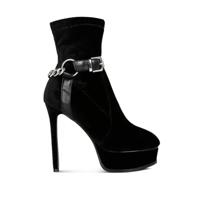 Rag & Co Women's Zeppelin Black High Platform Velvet Ankle Boots By