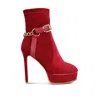 Rag & Co Women's Zeppelin Red High Platform Velvet Ankle Boots By  In Red