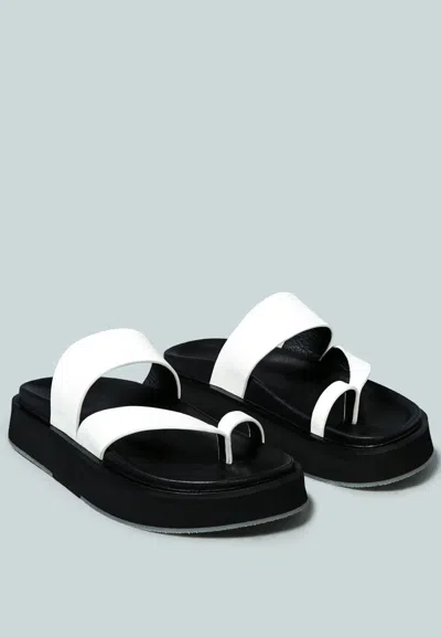 Rag & Co X Bullock Slip-on Leather Sandal In White In Black
