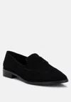 RAG & CO ZOFIA BLACK SUEDE PENNY LOAFERS