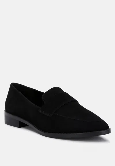 Rag & Co Zofia Black Suede Penny Loafers In Grey