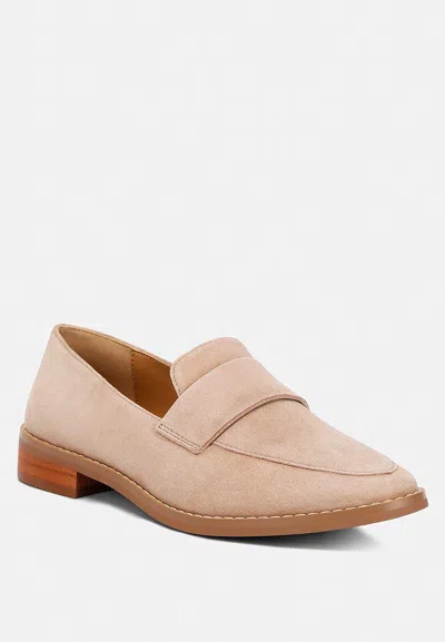Rag & Co Zofia Nude Suede Penny Loafers In White