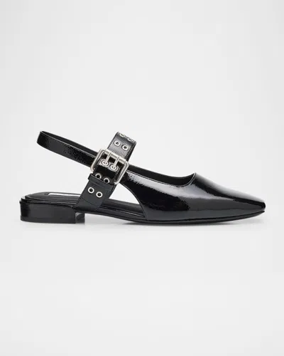 Rag & Bone Astra Houndstooth Buckle Slingback Ballerina Flats In Black