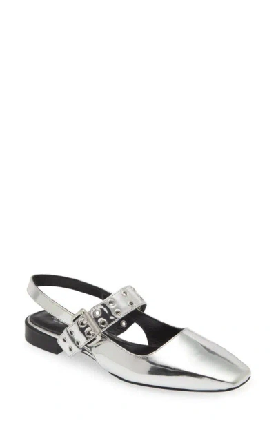 Rag & Bone Astra Metallic Buckle Slingback Ballerina Flats In Silver