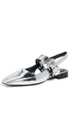 Rag & Bone Astra Metallic Buckle Slingback Ballerina Flats In Silver