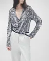 RAG & BONE AURORA BUTTON-FRONT SNAKE-PRINT SHIRT