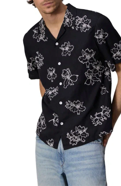 Rag & Bone Avery Embroidered Camp Shirt In Black