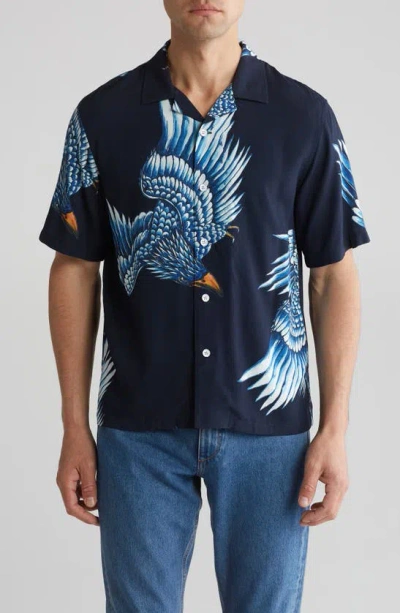 Rag & Bone Men's Avery Eagle Relaxed-fit Camp Shirt In Navy Eagle