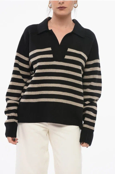 Rag & Bone Awning Striped Wool Blend Pullover With Polo Neck