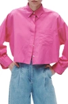 Rag & Bone Beatrice Cotton Poplin Crop Button-up Shirt In Bright Pink