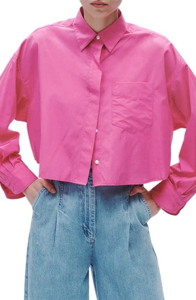 Rag & Bone Beatrice Cotton Poplin Crop Button-up Shirt In Brtpink