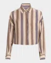 Rag & Bone Beatrice Cropped Linen Shirt In Crmstripe
