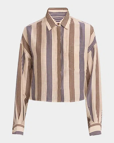 Rag & Bone Beatrice Cropped Linen Shirt In Cream Stripe
