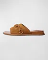 Rag & Bone Women's Beau Chain-embellished Suede Slide Sandals In Tobacco Sand