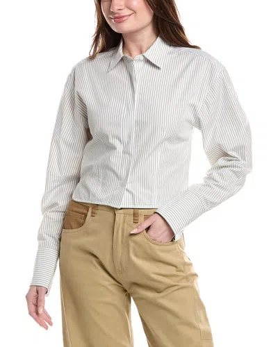 Rag & Bone Becca Stripe Crop Poplin Button-up Shirt In Moss Strip