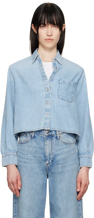 Rag & Bone Blue Featherweight Cropped Maxine Denim Shirt In Greenport