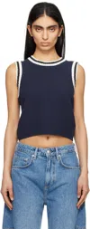 Rag & Bone Blue Meghan Striped Crochet-trim Sweater Vest In Navy