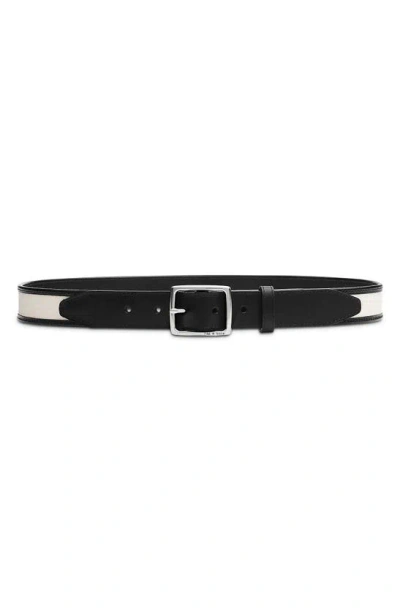 Rag & Bone Boyfriend Leather & Canvas Belt In Antique White/black