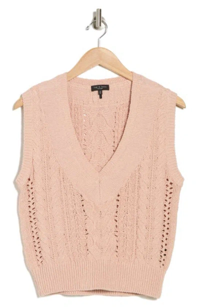 Rag & Bone Brandi Stripe Trim Cable Stitch Sweater Vest In Pink