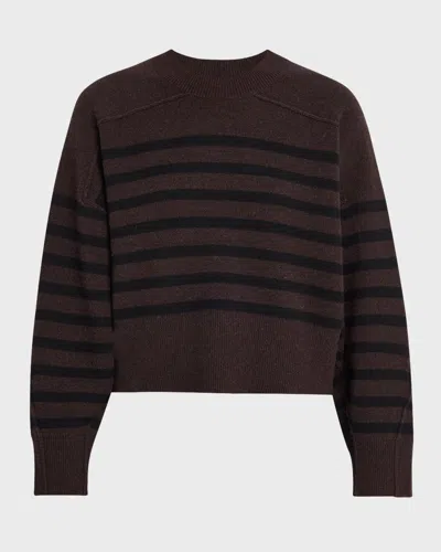 Rag & Bone Bridget Stripe Seamed Crewneck Sweater In Dark Brown