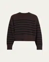 Rag & Bone Bridget Stripe Seamed Crewneck Sweater In Dark Brown