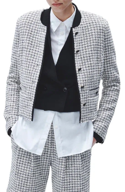 Rag & Bone Carmen Check Cotton Blend Tweed Jacket In Black/white