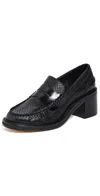 Rag & Bone Carter Embossed Leather Heeled Penny Loafers In Blkbktw