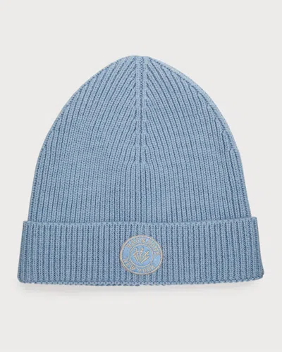 Rag & Bone Charlie Appliquéd Ribbed Wool-blend Beanie In Blue