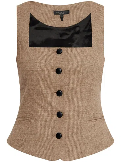 Rag & Bone Checked Waistcoat In Brown