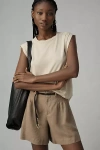 Rag & Bone Shoulder Pleat Organic Cotton Muscle Tee In Beige